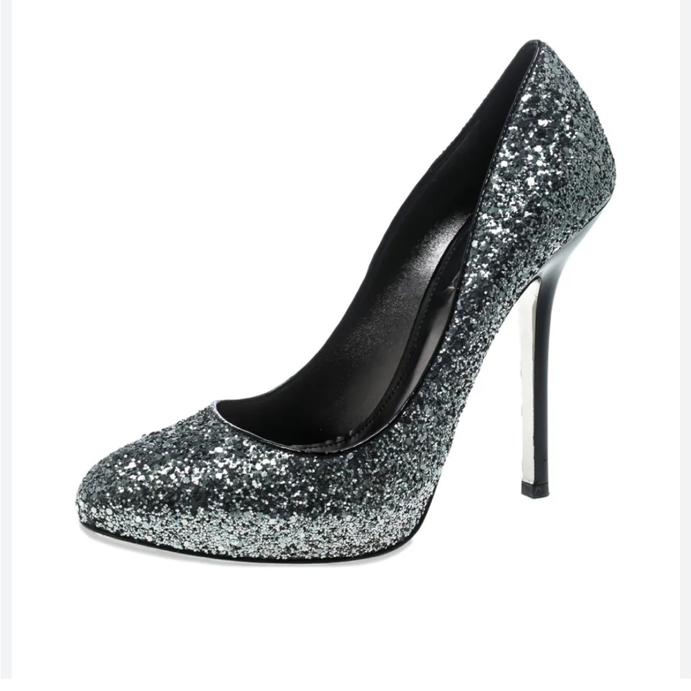 Miu Miu Silver Glitter Heels